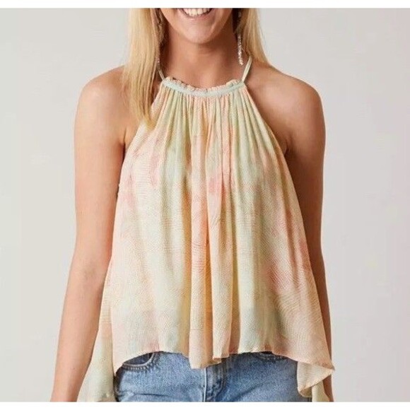 Free People Size L Season in the Sun Printed Lace-Up Tank Top Multicolor - Picture 1 of 6